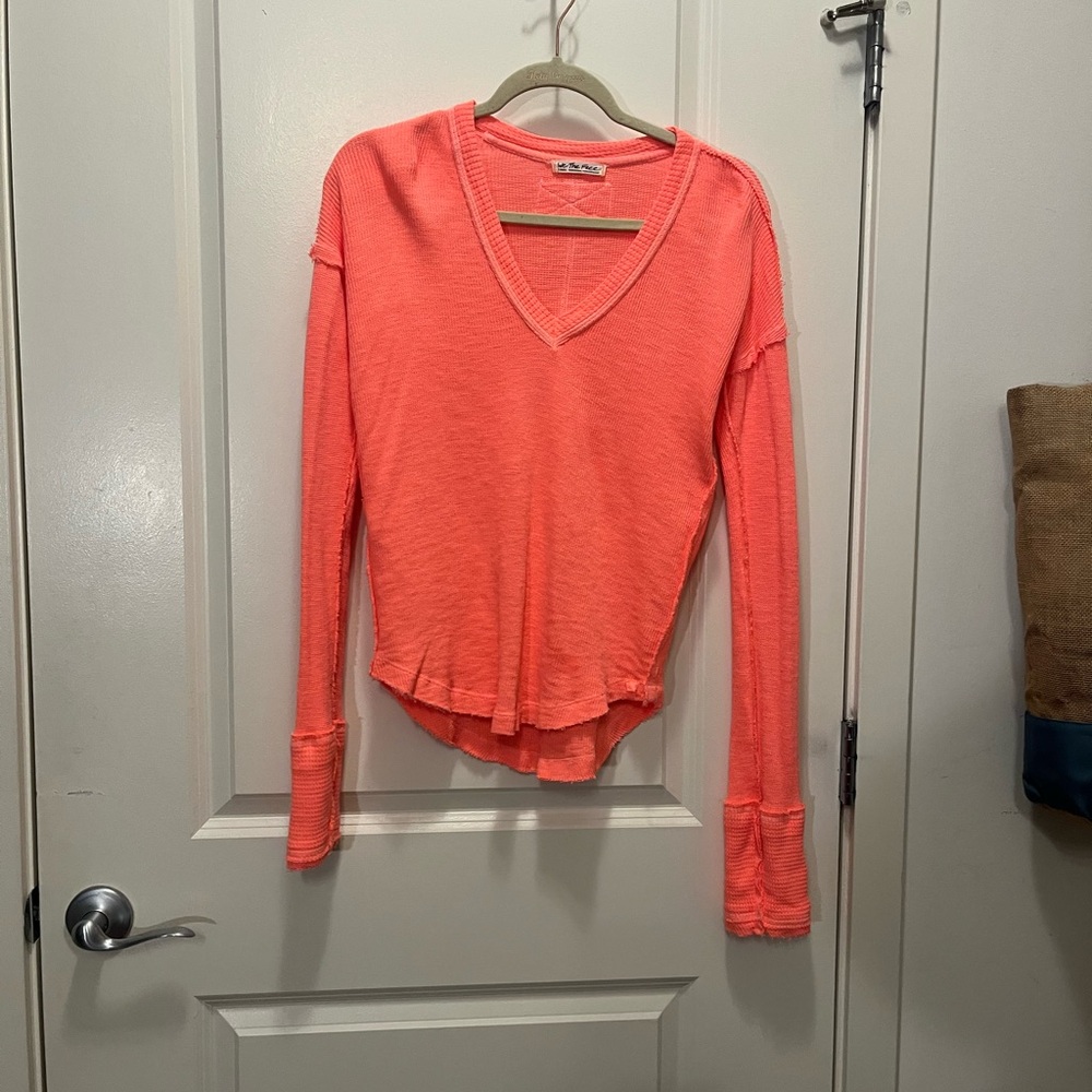 Free People Vivid Coral Long Sleeve Top